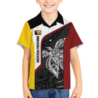 Personalised PNG Western Province Family Matching Puletasi and Hawaiian Shirt Bird of Paradise Tattoo Flag Motif LT9 Son's Shirt Red - Polynesian Pride