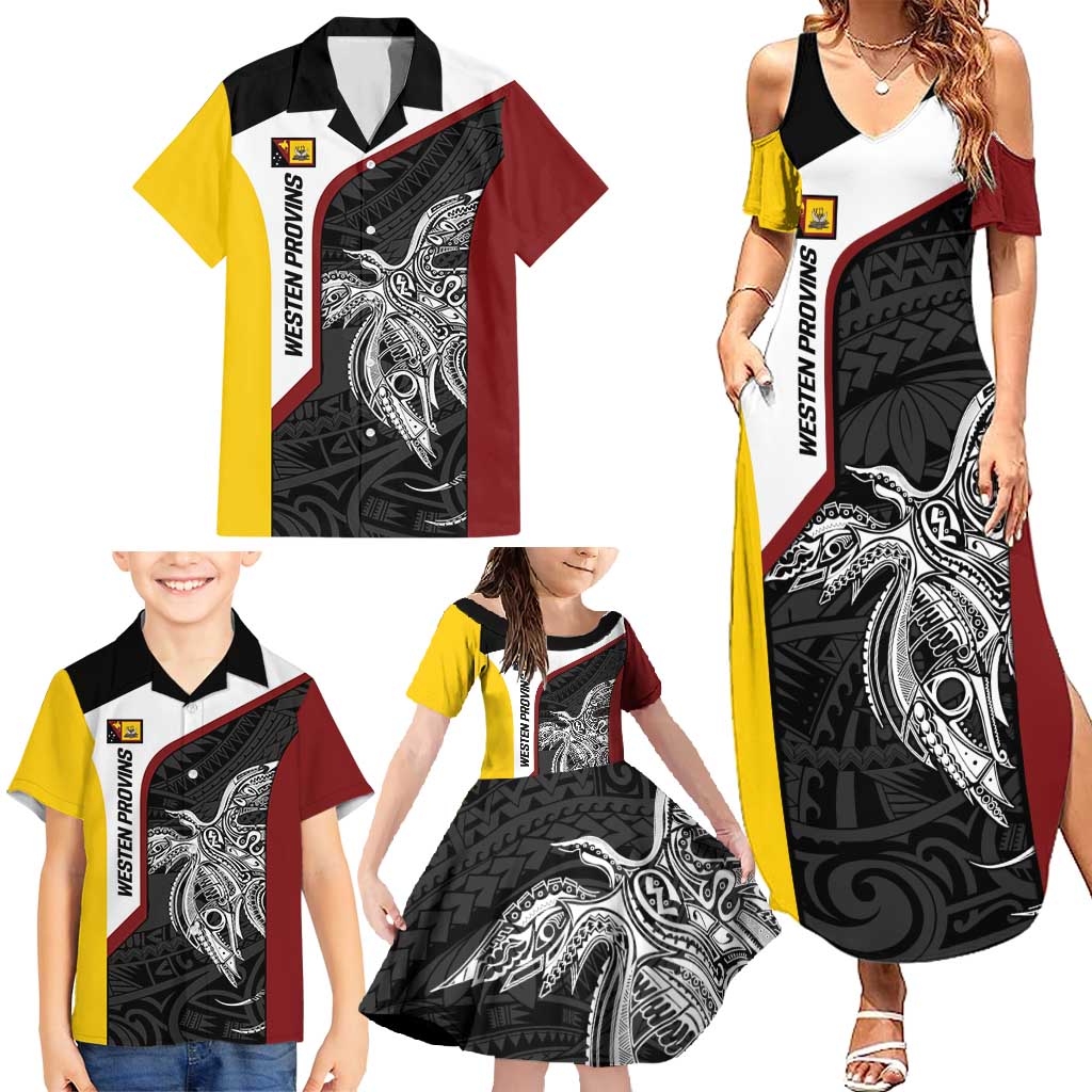 Personalised PNG Western Province Family Matching Summer Maxi Dress and Hawaiian Shirt Bird of Paradise Tattoo Flag Motif LT9 - Polynesian Pride