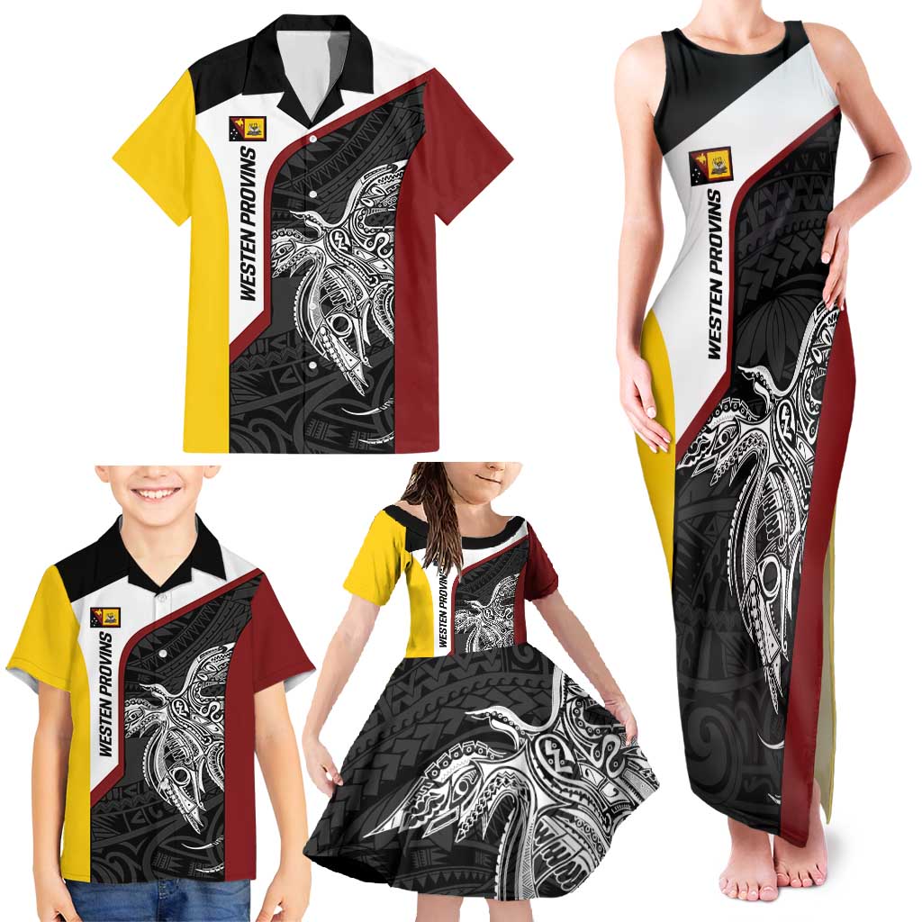 Personalised PNG Western Province Family Matching Tank Maxi Dress and Hawaiian Shirt Bird of Paradise Tattoo Flag Motif LT9 - Polynesian Pride