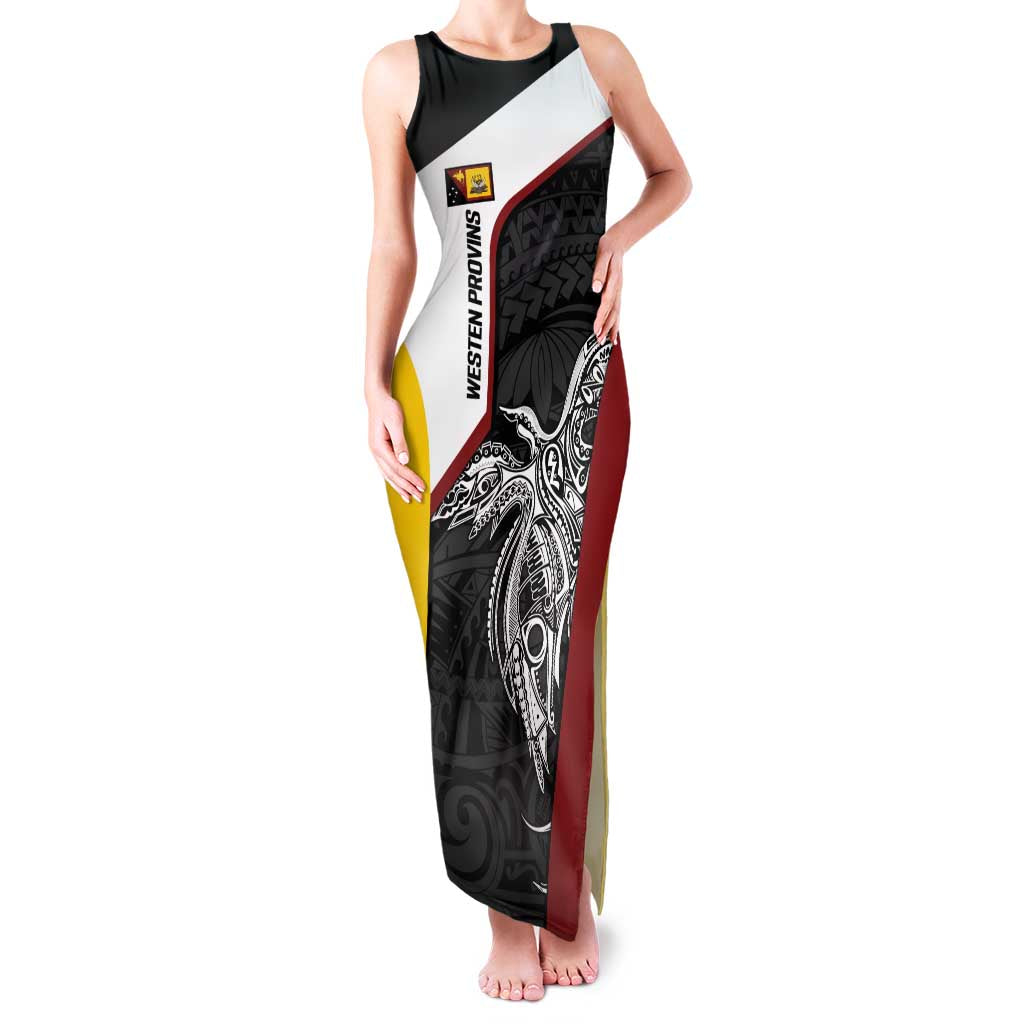 Personalised PNG Western Province Family Matching Tank Maxi Dress and Hawaiian Shirt Bird of Paradise Tattoo Flag Motif LT9 Mom's Dress Red - Polynesian Pride