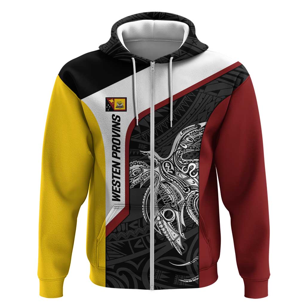 Personalised PNG Western Province Hoodie Bird of Paradise Tattoo Flag Motif LT9 Zip Hoodie Red - Polynesian Pride