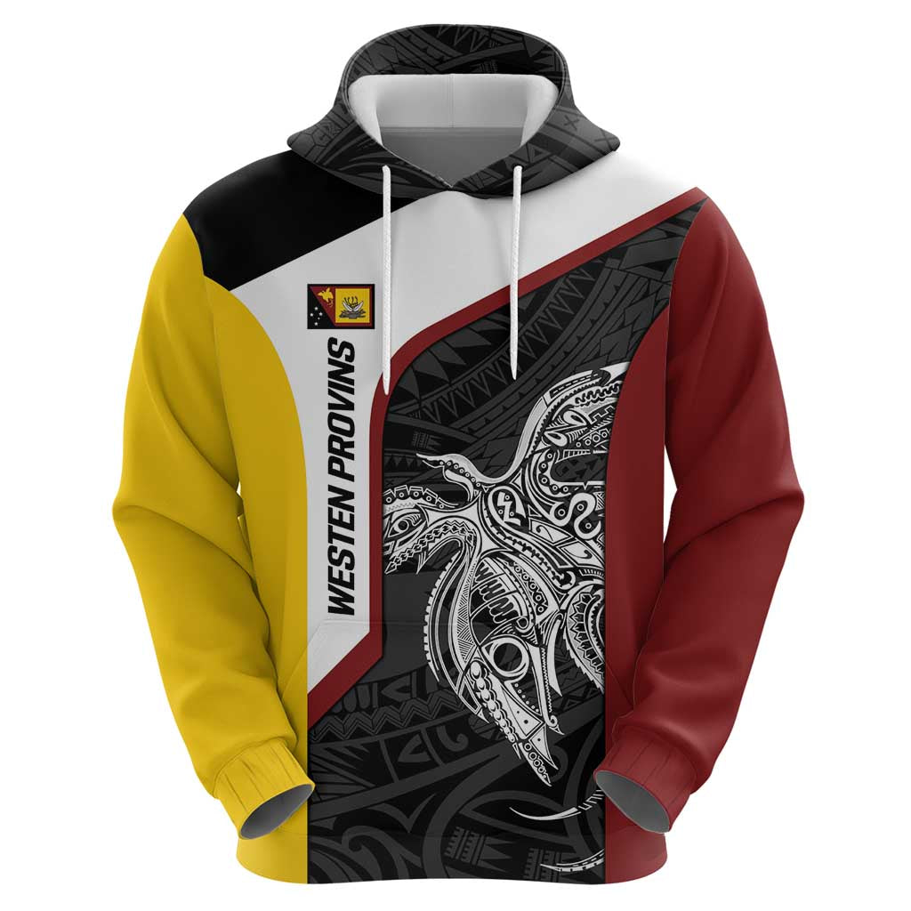 Personalised PNG Western Province Hoodie Bird of Paradise Tattoo Flag Motif LT9 - Polynesian Pride