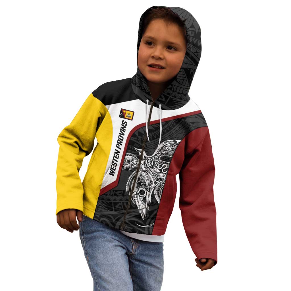 Personalised PNG Western Province Kid Hoodie Bird of Paradise Tattoo Flag Motif LT9 - Polynesian Pride