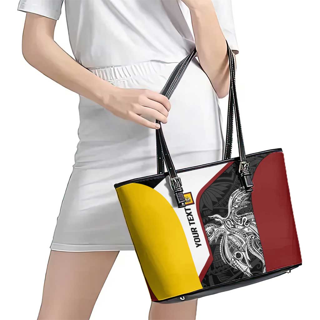 Personalised PNG Western Province Leather Tote Bag Bird of Paradise Tattoo Flag Motif LT9 - Polynesian Pride