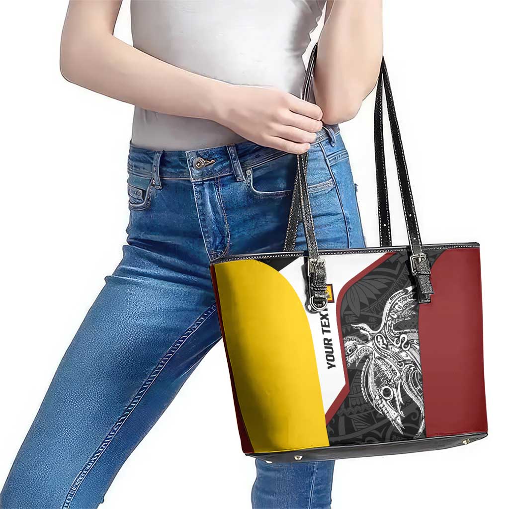Personalised PNG Western Province Leather Tote Bag Bird of Paradise Tattoo Flag Motif LT9 - Polynesian Pride
