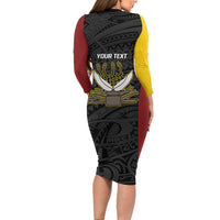 Personalised PNG Western Province Long Sleeve Bodycon Dress Bird of Paradise Tattoo Flag Motif LT9 - Polynesian Pride