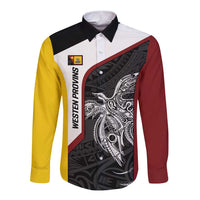 Personalised PNG Western Province Long Sleeve Button Shirt Bird of Paradise Tattoo Flag Motif LT9 Unisex Red - Polynesian Pride