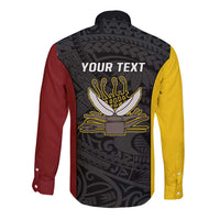 Personalised PNG Western Province Long Sleeve Button Shirt Bird of Paradise Tattoo Flag Motif LT9 - Polynesian Pride