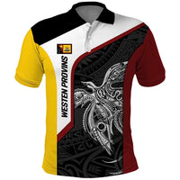 Personalised PNG Western Province Polo Shirt Bird of Paradise Tattoo Flag Motif - Polynesian Pride