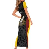 Personalised PNG Western Province Short Sleeve Bodycon Dress Bird of Paradise Tattoo Flag Motif LT9 - Polynesian Pride