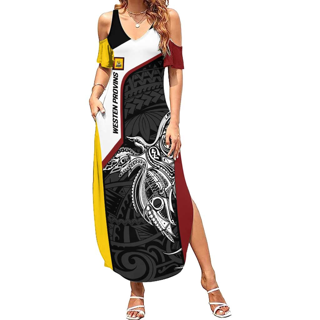 Personalised PNG Western Province Summer Maxi Dress Bird of Paradise Tattoo Flag Motif LT9 Women Red - Polynesian Pride