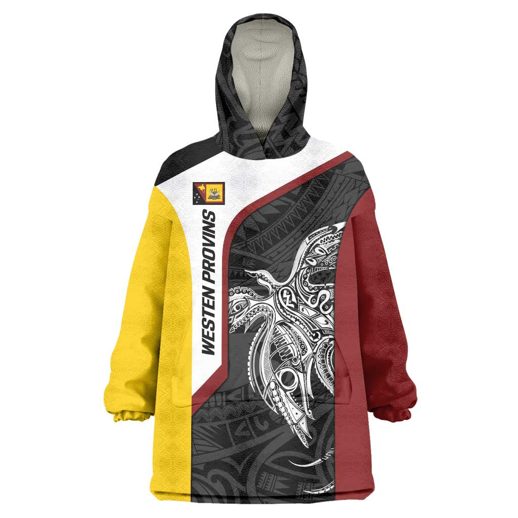 Personalised PNG Western Province Wearable Blanket Hoodie Bird of Paradise Tattoo Flag Motif - Polynesian Pride