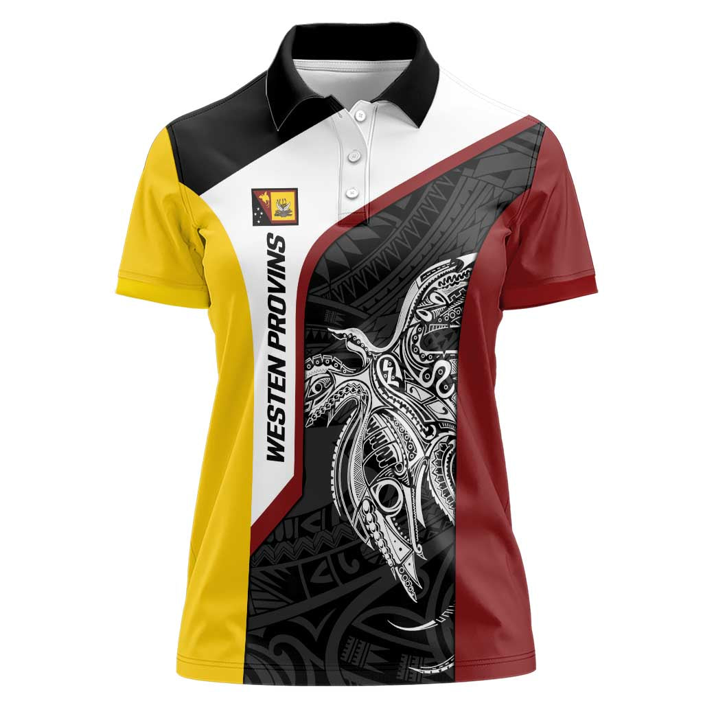 Personalised PNG Western Province Women Polo Shirt Bird of Paradise Tattoo Flag Motif LT9 Female Red - Polynesian Pride