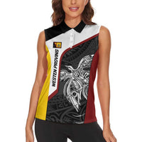 Personalised PNG Western Province Women Sleeveless Polo Shirt Bird of Paradise Tattoo Flag Motif LT9 - Polynesian Pride