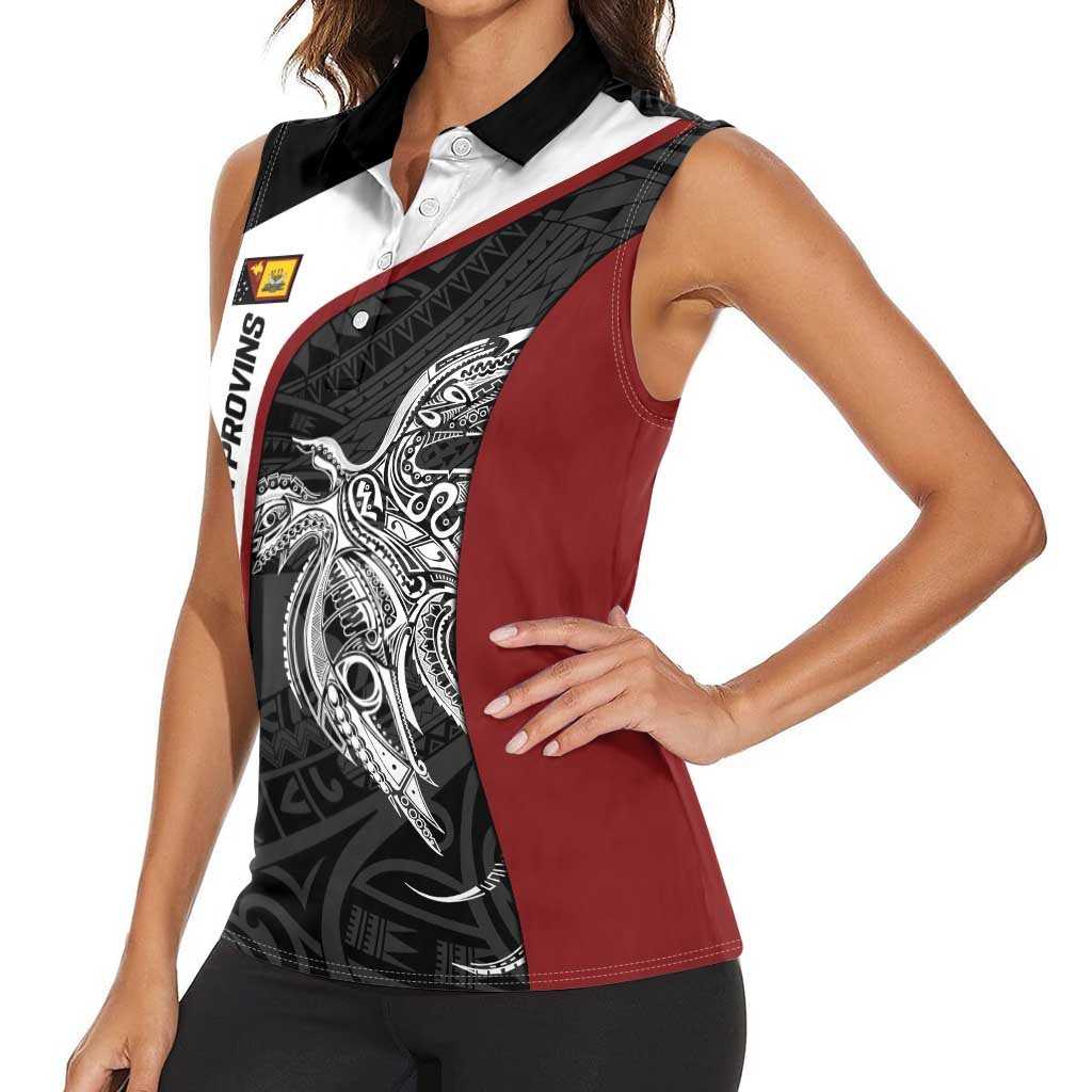 Personalised PNG Western Province Women Sleeveless Polo Shirt Bird of Paradise Tattoo Flag Motif LT9 - Polynesian Pride