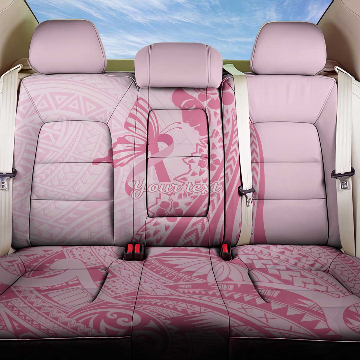 Pacific Girl and Butterfly Cancer Ribbon Personalised Back Car Seat Cover LT9 One Size Pink - Polynesian Pride