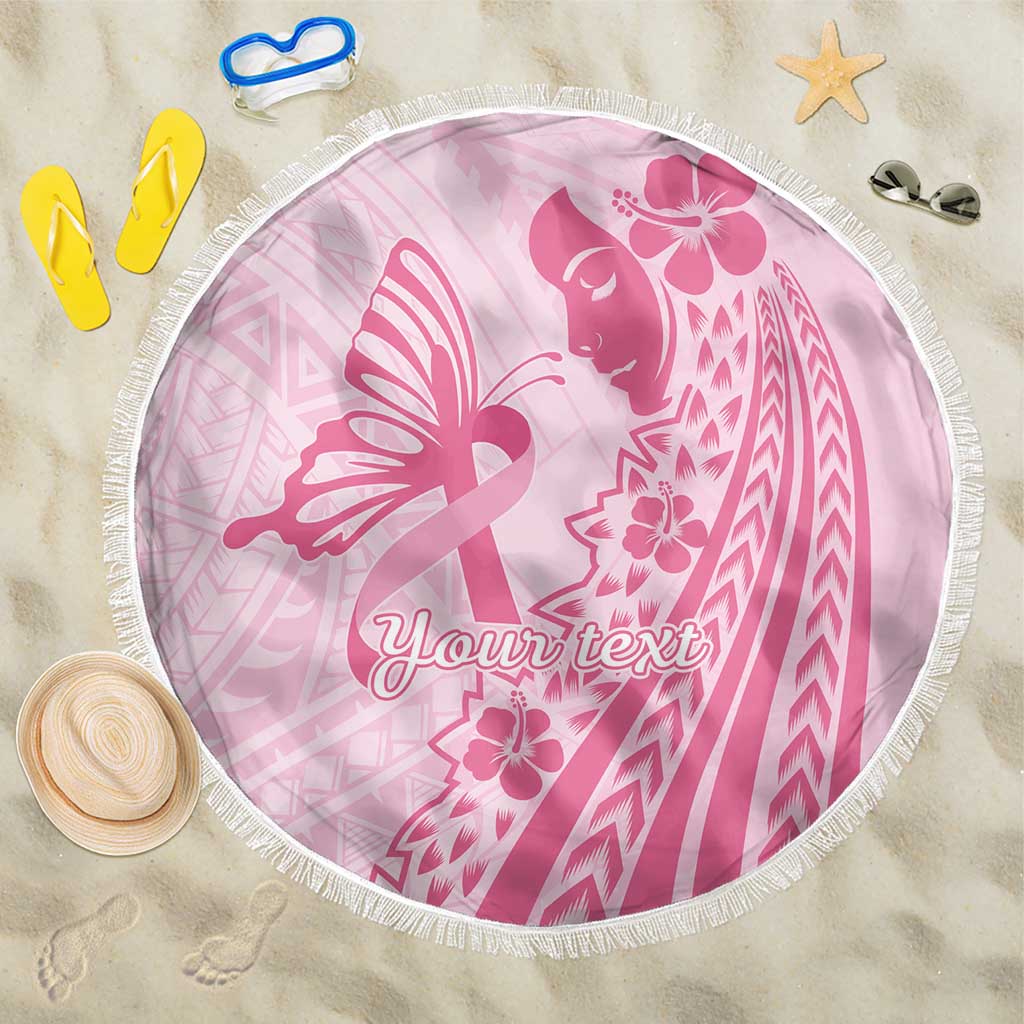 Pacific Girl and Butterfly Cancer Ribbon Personalised Beach Blanket LT9 One Size 150cm Pink - Polynesian Pride