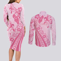 Pacific Girl and Butterfly Cancer Ribbon Personalised Couples Matching Long Sleeve Bodycon Dress and Long Sleeve Button Shirt LT9 - Polynesian Pride