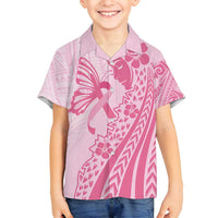 Pacific Girl and Butterfly Cancer Ribbon Personalised Family Matching Long Sleeve Bodycon Dress and Hawaiian Shirt LT9 Son's Shirt Pink - Polynesian Pride
