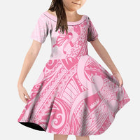 Pacific Girl and Butterfly Cancer Ribbon Personalised Family Matching Mermaid Dress and Hawaiian Shirt LT9 Daughter's Dress Pink - Polynesian Pride