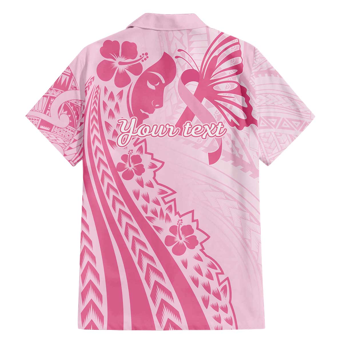 Pacific Girl and Butterfly Cancer Ribbon Personalised Family Matching Off The Shoulder Long Sleeve Dress and Hawaiian Shirt LT9 - Polynesian Pride