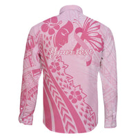 Pacific Girl and Butterfly Cancer Ribbon Personalised Family Matching Off The Shoulder Long Sleeve Dress and Hawaiian Shirt LT9 - Polynesian Pride