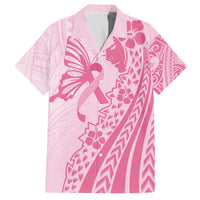 Pacific Girl and Butterfly Cancer Ribbon Personalised Family Matching Puletasi and Hawaiian Shirt LT9 Dad's Shirt - Short Sleeve Pink - Polynesian Pride