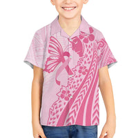 Pacific Girl and Butterfly Cancer Ribbon Personalised Family Matching Short Sleeve Bodycon Dress and Hawaiian Shirt LT9 Son's Shirt Pink - Polynesian Pride