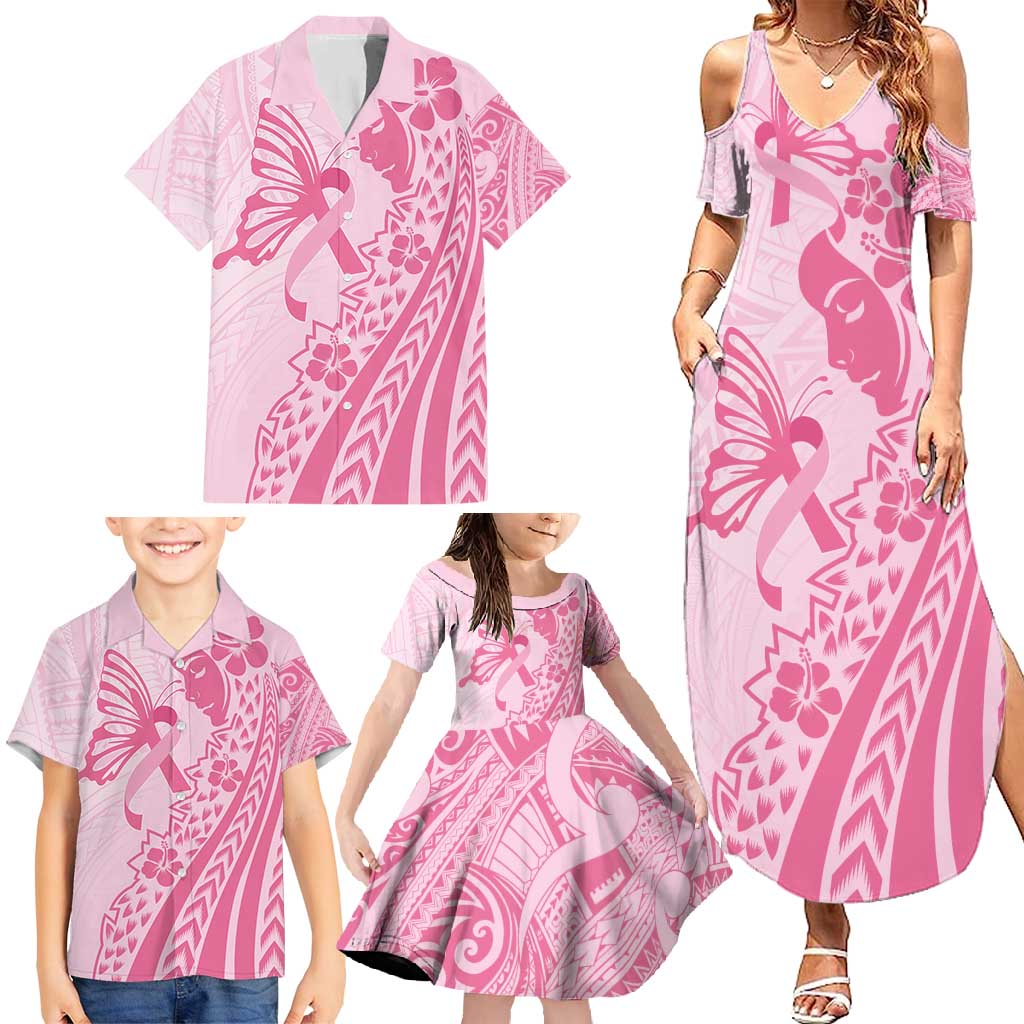 Pacific Girl and Butterfly Cancer Ribbon Personalised Family Matching Summer Maxi Dress and Hawaiian Shirt LT9 - Polynesian Pride