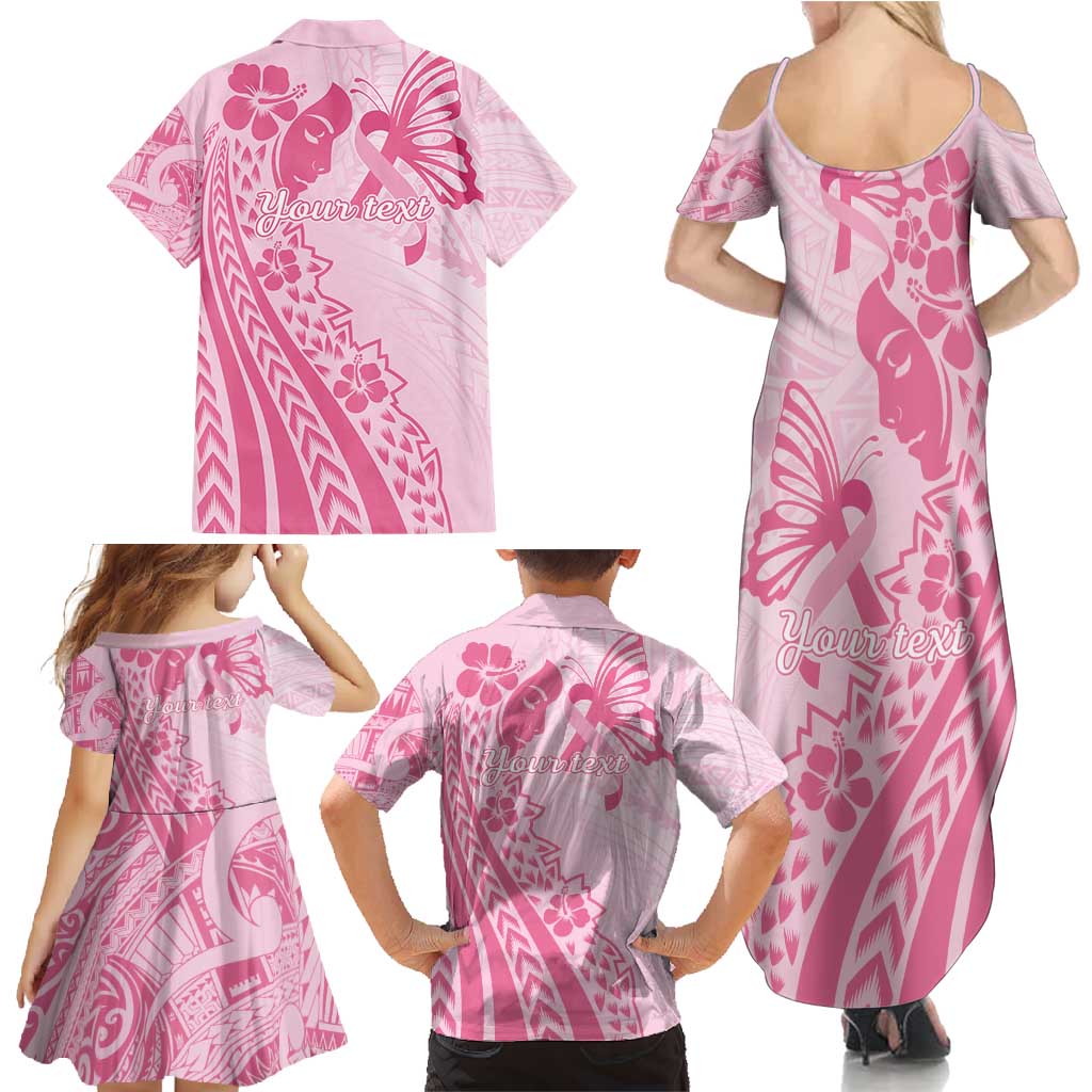 Pacific Girl and Butterfly Cancer Ribbon Personalised Family Matching Summer Maxi Dress and Hawaiian Shirt LT9 - Polynesian Pride