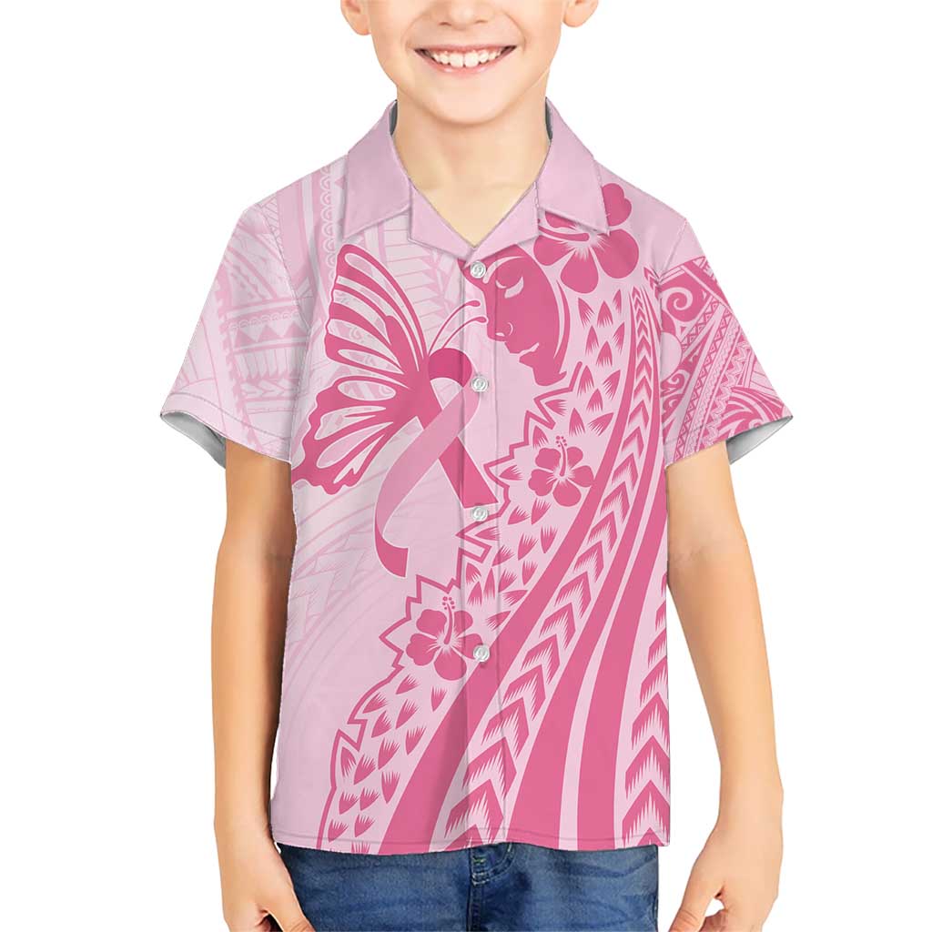 Pacific Girl and Butterfly Cancer Ribbon Personalised Kid Hawaiian Shirt LT9 Kid Pink - Polynesian Pride