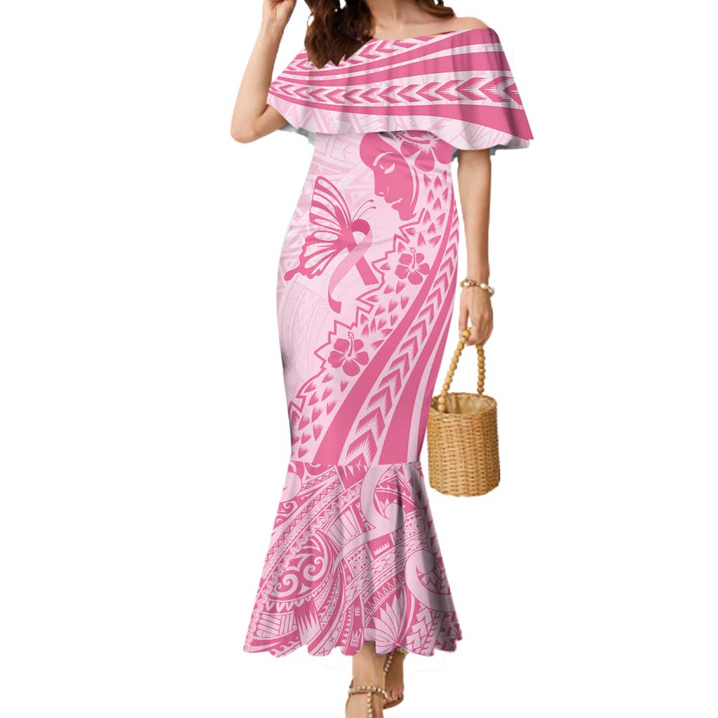 Pacific Girl and Butterfly Cancer Ribbon Personalised Mermaid Dress LT9 Women Pink - Polynesian Pride