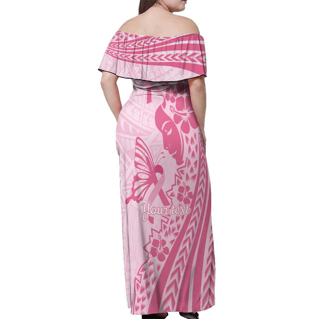 Pacific Girl and Butterfly Cancer Ribbon Personalised Off Shoulder Maxi Dress
