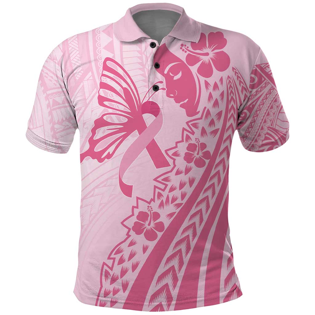 Pacific Girl and Butterfly Cancer Ribbon Personalised Polo Shirt