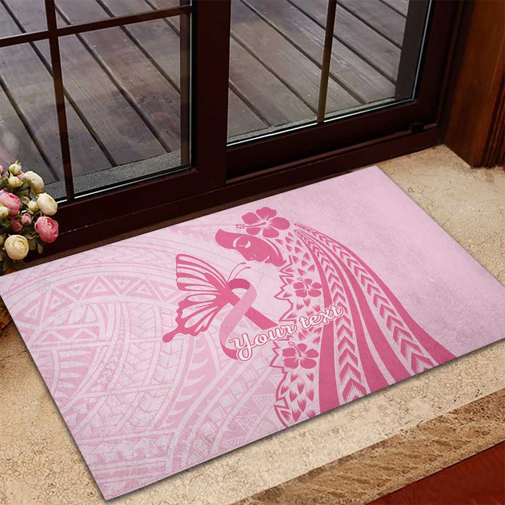 Pacific Girl and Butterfly Cancer Ribbon Personalised Rubber Doormat LT9 - Polynesian Pride