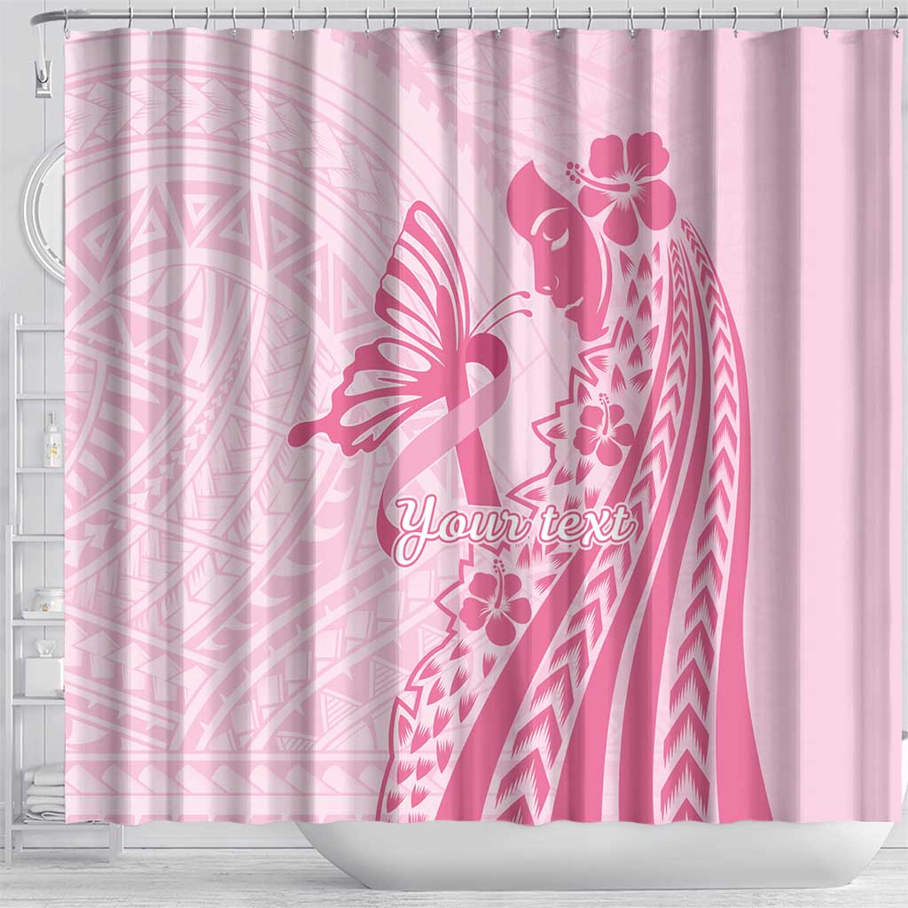 Pacific Girl and Butterfly Cancer Ribbon Personalised Shower Curtain LT9 - Polynesian Pride