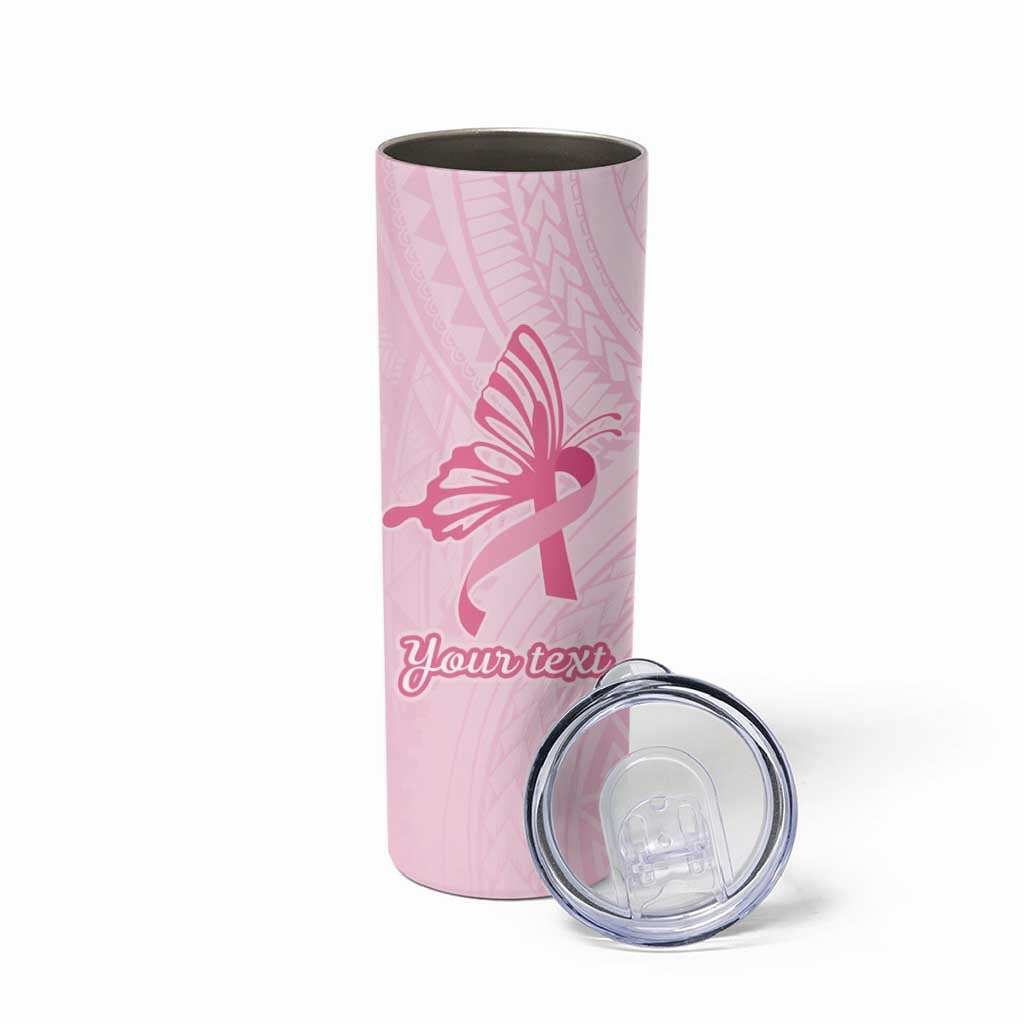 Pacific Girl and Butterfly Cancer Ribbon Personalised Skinny Tumbler