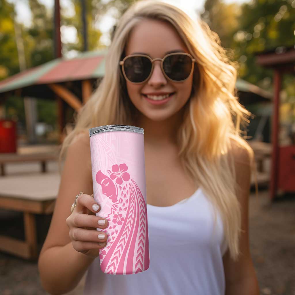 Pacific Girl and Butterfly Cancer Ribbon Personalised Skinny Tumbler