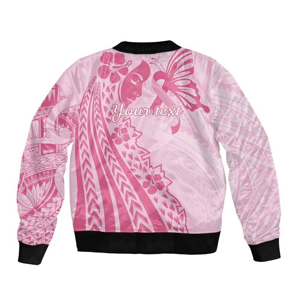 Pacific Girl and Butterfly Cancer Ribbon Personalised Sleeve Zip Bomber Jacket LT9 - Polynesian Pride