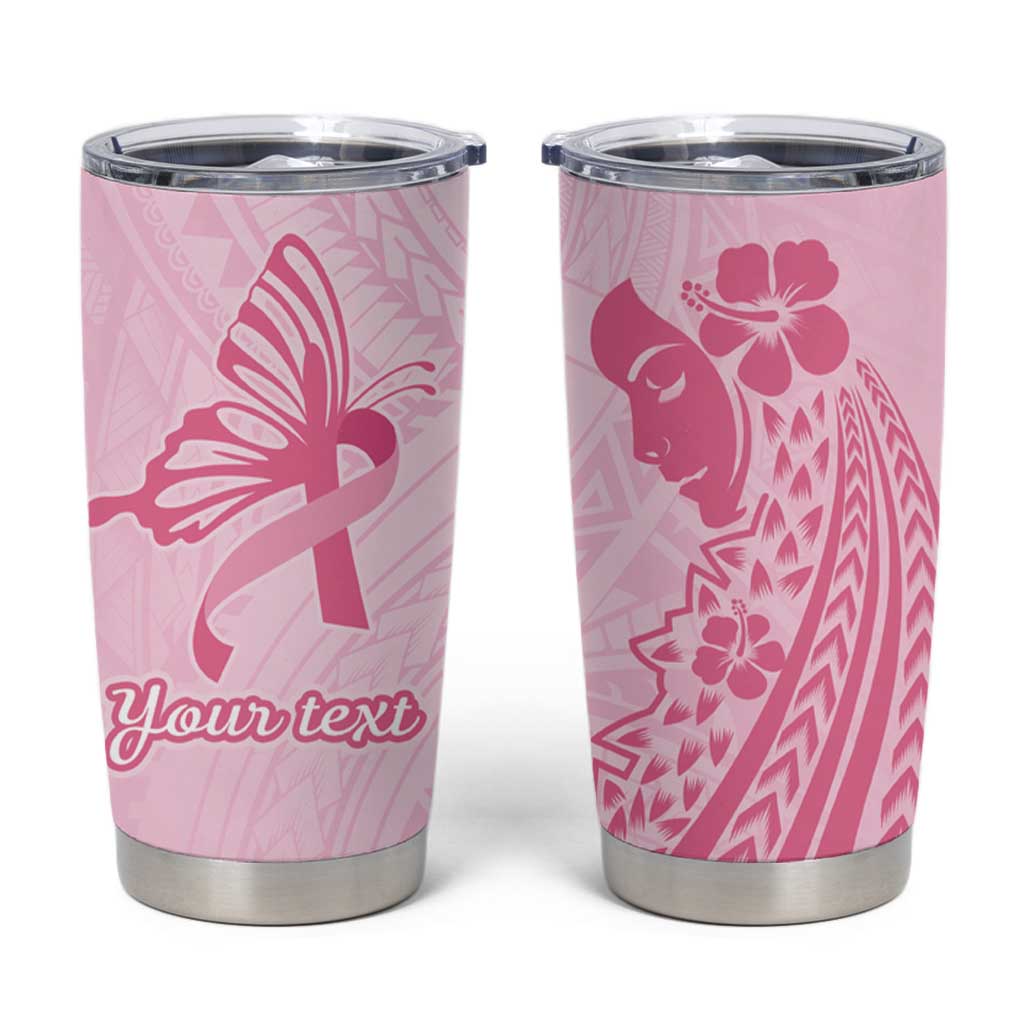 Pacific Girl and Butterfly Cancer Ribbon Personalised Tumbler Cup LT9 Pink - Polynesian Pride