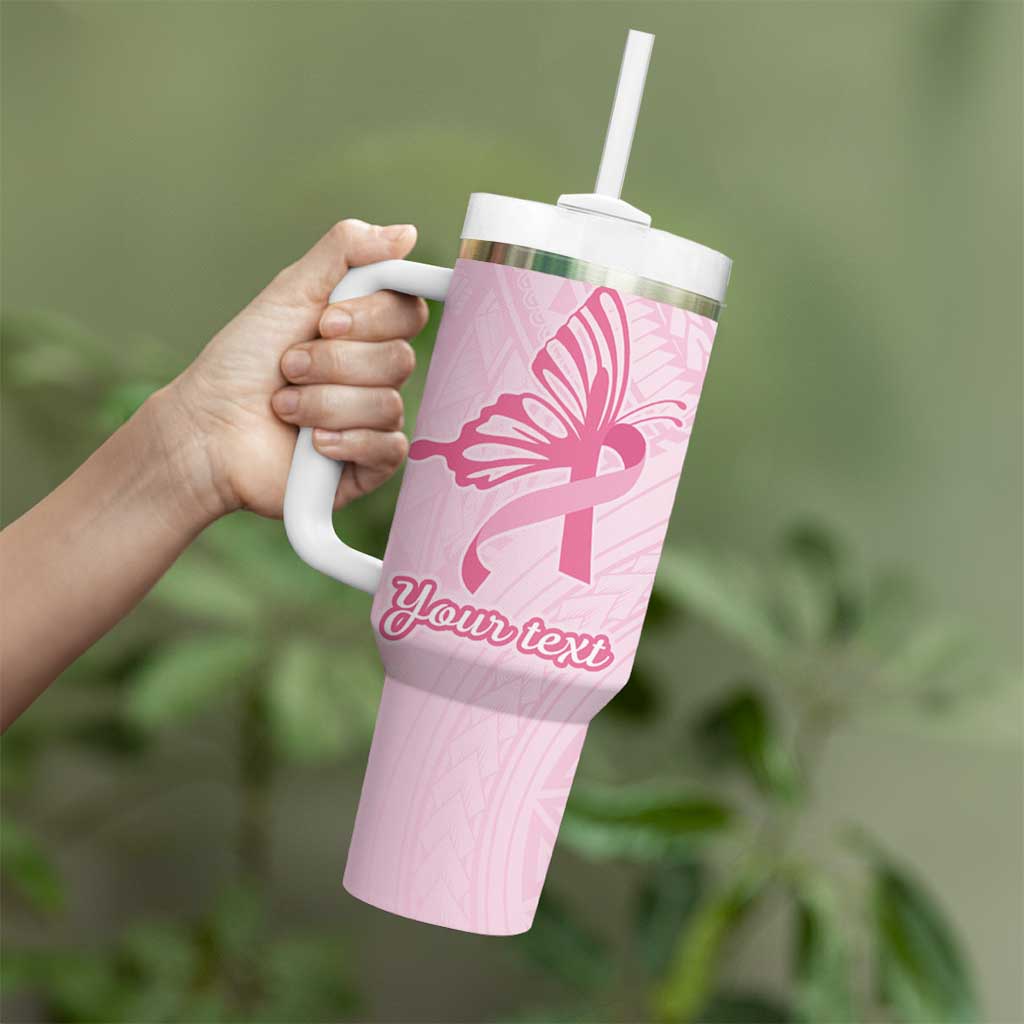 Pacific Girl and Butterfly Cancer Ribbon Personalised Tumbler With Handle
