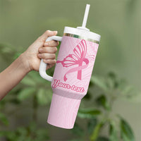 Pacific Girl and Butterfly Cancer Ribbon Personalised Tumbler With Handle
