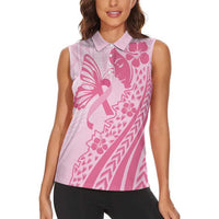 Pacific Girl and Butterfly Cancer Ribbon Personalised Women Sleeveless Polo Shirt