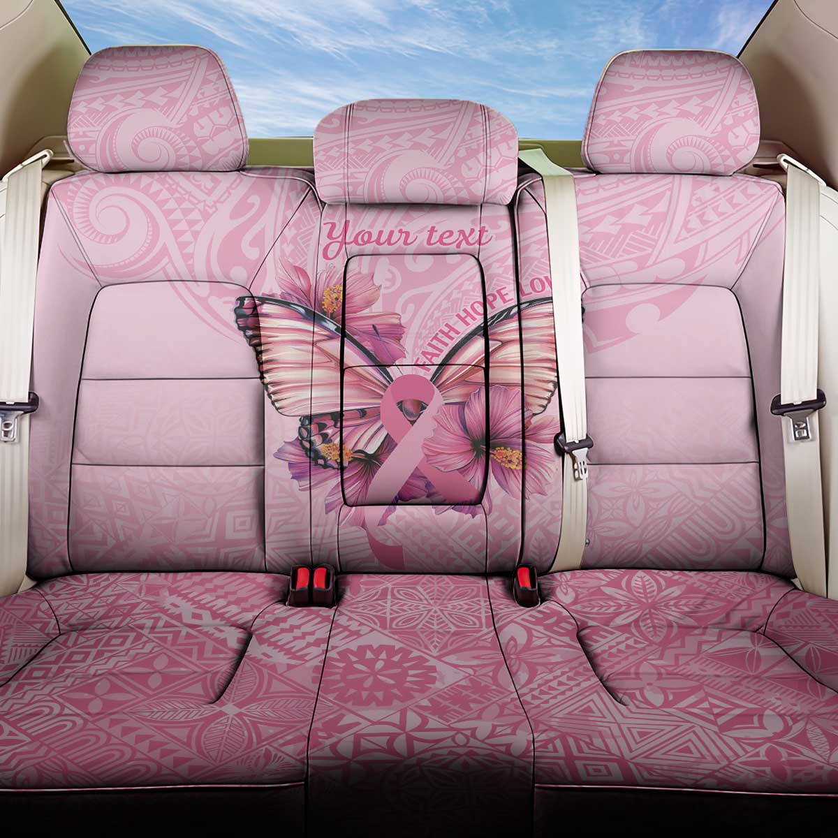 Faith Hope Love Butterfly Ribbon Personalised Back Car Seat Cover LT9 One Size Pink - Polynesian Pride