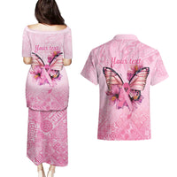 Faith Hope Love Butterfly Ribbon Personalised Couples Matching Puletasi and Hawaiian Shirt