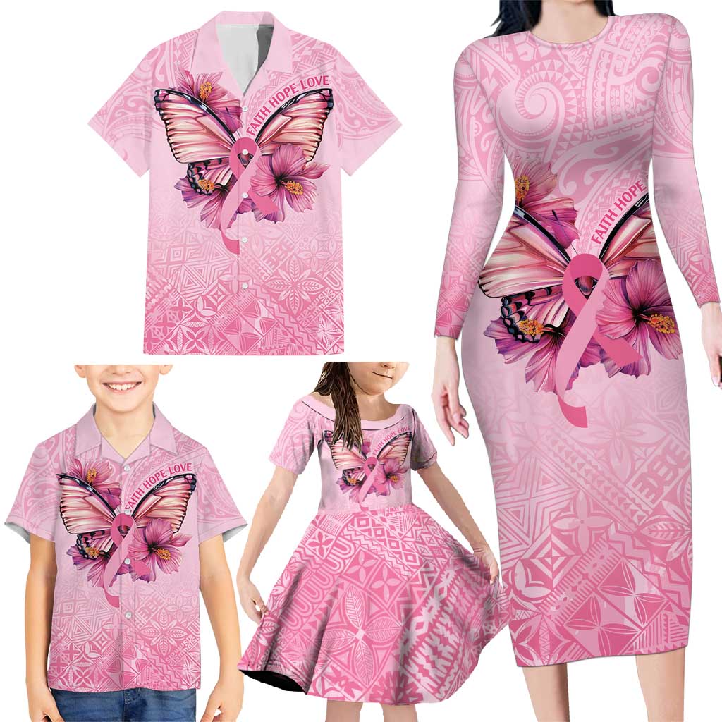 Faith Hope Love Butterfly Ribbon Personalised Family Matching Long Sleeve Bodycon Dress and Hawaiian Shirt LT9 - Polynesian Pride
