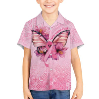 Faith Hope Love Butterfly Ribbon Personalised Family Matching Long Sleeve Bodycon Dress and Hawaiian Shirt LT9 Son's Shirt Pink - Polynesian Pride