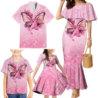 Faith Hope Love Butterfly Ribbon Personalised Family Matching Mermaid Dress and Hawaiian Shirt LT9 - Polynesian Pride