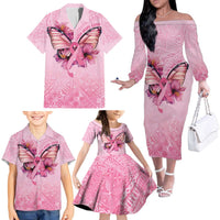 Faith Hope Love Butterfly Ribbon Personalised Family Matching Off The Shoulder Long Sleeve Dress and Hawaiian Shirt LT9 - Polynesian Pride