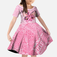 Faith Hope Love Butterfly Ribbon Personalised Family Matching Short Sleeve Bodycon Dress and Hawaiian Shirt LT9 Daughter's Dress Pink - Polynesian Pride